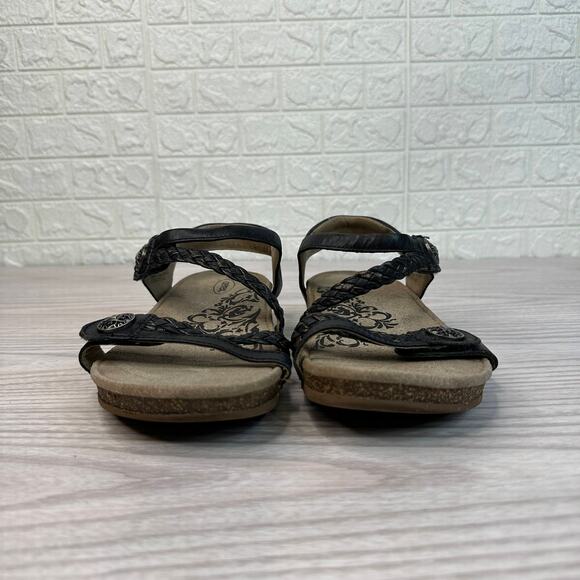 Aetrex Jillian Braided Quarter Strap Sandals Sz 8.5 Navy Leather Slingback Flat - Picture 6 of 11